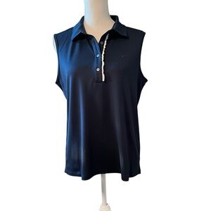 Tory Sport Navy Sleeveless Polo Top Size Large